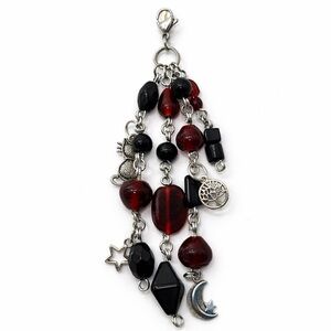 Red Black Beaded Charm | Keychain Zipper Pull Bag Charm | Celestial Goth Witchy